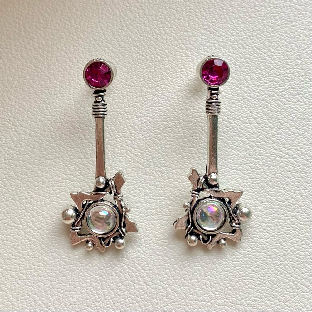 Silver and Pink Dangle Earrings
